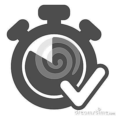 Stopwatch timer and checkmark solid icon, project schedule concept. Vector graphics. Clock with task complete success Vector Illustration