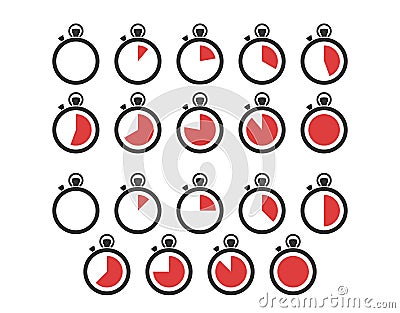 Stopwatch, Timer Vector Icon Set in Glyph Style Vector Illustration