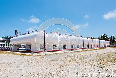 storage of gasoline in the horizontal tanks and pipeline Stock Photo