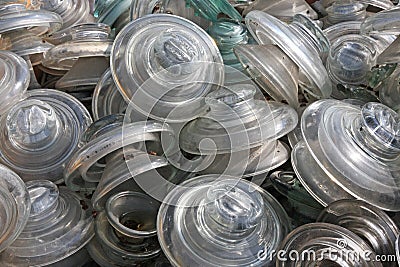 Storage of glazing and glass insulators abandoned on a landfill Stock Photo