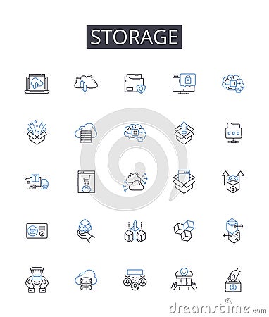 Storage line icons collection. Preservation, Safekeeping, Hoarding, Storing, Stockpiling, Collecting, Retaining vector Vector Illustration