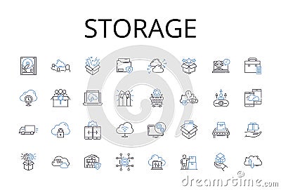 Storage line icons collection. Preservation, Safekeeping, Hoarding, Storing, Stockpiling, Collecting, Retaining vector Vector Illustration