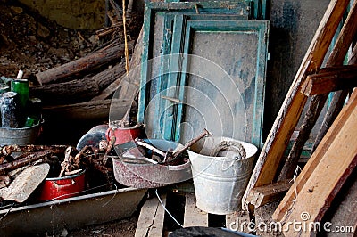 Storage room full with old objects Stock Photo