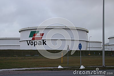 Storage tanks of Vopak terminal at the Europort harbor in the port of Rotterdam Editorial Stock Photo