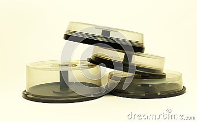 Storages with spindel for compact disc. small capasity boxes Stock Photo