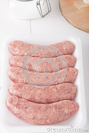 Store bought meat sausages in packaging Stock Photo