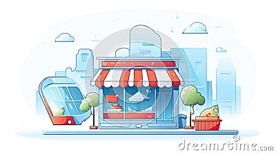 a store building illustration. Online shopping concept. Stock Photo