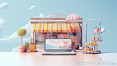 a store building illustration. Online shopping concept. Stock Photo