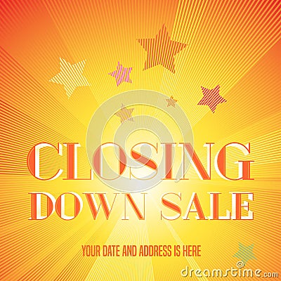 Store closing sale vector illustration, background with golden lettering Vector Illustration