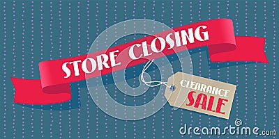 Store closing sale vector illustration, background with red ribbon and price tag Vector Illustration