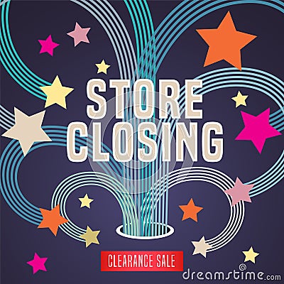 Store closing vector illustration, background with firework and decorative elements Vector Illustration