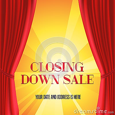 Store closing vector illustration, background with red curtain Vector Illustration