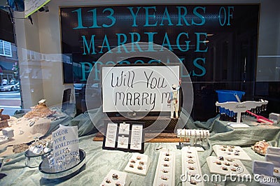 Store front reads ï¿½Will you Marry Meï¿½ in Mount Airy, North Carolina, the town featured in ï¿½Mayberry RFDï¿½ Editorial Stock Photo