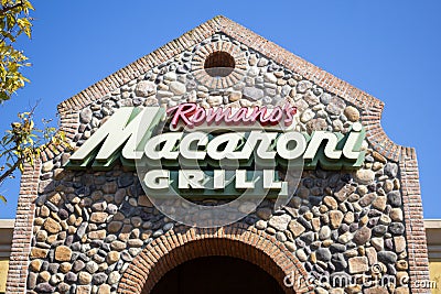 Romano`s Macaroni Grill restaurant sign Editorial Stock Photo