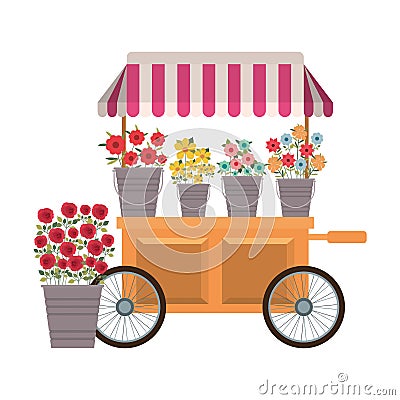 Store kiosk with flowers isolated icon Vector Illustration