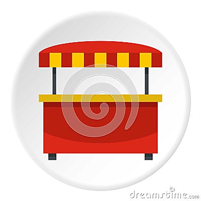 Store kiosk with red and yellow awning icon circle Vector Illustration