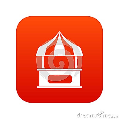 Store kiosk with striped awning icon digital red Vector Illustration