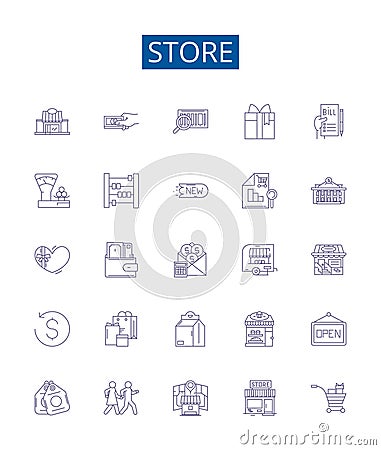 Store line icons signs set. Design collection of Shop, Market, Marketplace, Boutique, Storefront, Department, Outlet Vector Illustration