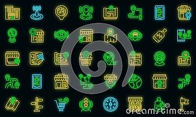 Store locator icons set vector neon Vector Illustration