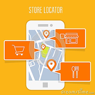 Store locator tracker app and mobile navigation Vector Illustration