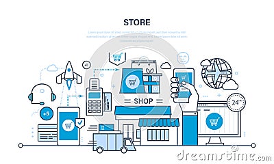 Store and online purchase Vector Illustration