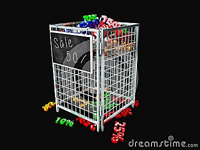 Store promotion display basket with numbers and procents, isolated black Stock Photo