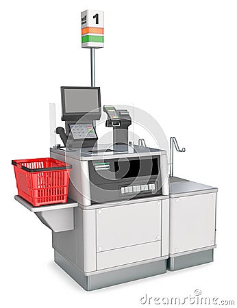 Store self checkout desk Cartoon Illustration