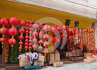 Store sells different lanterns for Chinese New Year Editorial Stock Photo