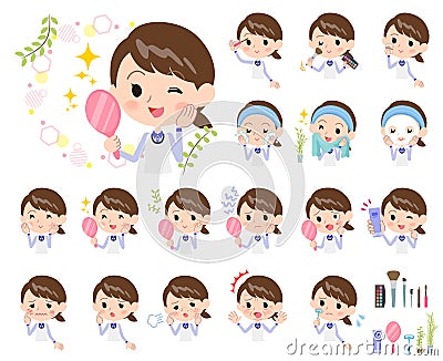 Store staff Blue uniform women_beauty Vector Illustration