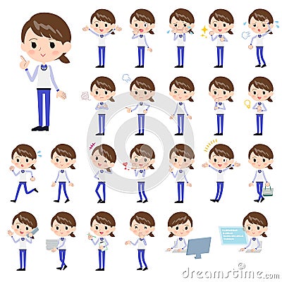 Store staff Blue uniform women_1 Vector Illustration