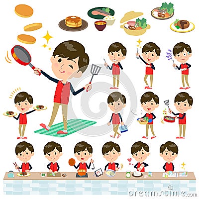 Store staff red uniform men_cooking Vector Illustration