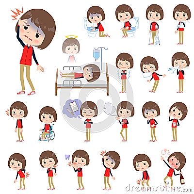 Store staff red uniform women_sickness Vector Illustration