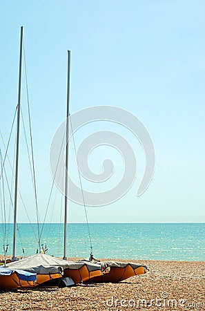 Stored sailboats on the beach Stock Photo