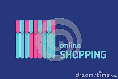 Storefront with awning icon. Online shopping Vector Illustration