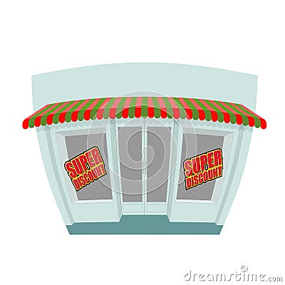 Storefront. Super discount. Great discount window shop. Funny sh Vector Illustration