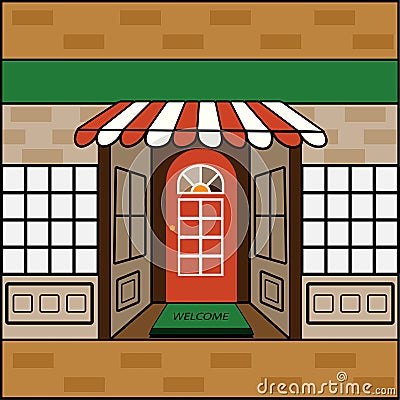 Storefront with welcome mat Vector Illustration