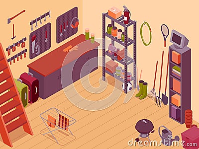 Storeroom Interior Isometric Background Vector Illustration