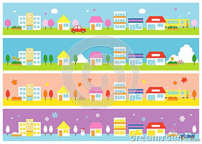 Stores and houses, four seasons Vector Illustration