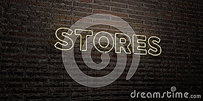 STORES -Realistic Neon Sign on Brick Wall background - 3D rendered royalty free stock image Stock Photo