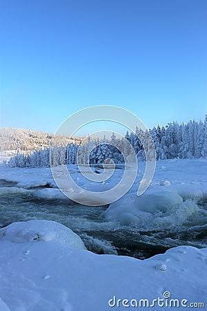 Storforsen in a fabulous winter landscape Stock Photo