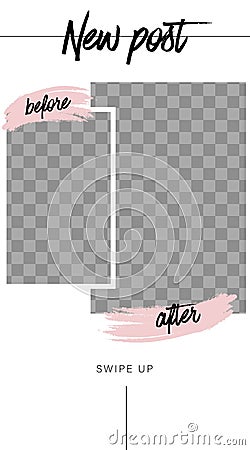 Stories template. Before and After. Mockup for photo isolated on transparent background Vector Illustration
