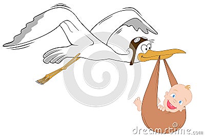 Stork with baby Vector Illustration