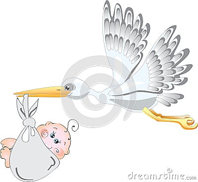 Stork and baby Vector Illustration