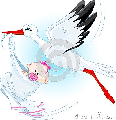Stork And Baby Vector Illustration