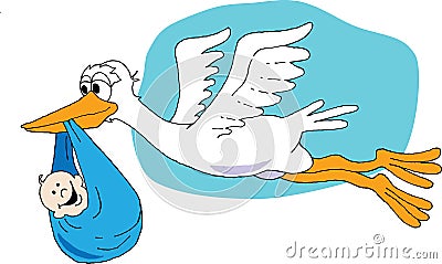 Stork with Baby Boy Vector Illustration