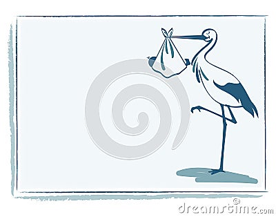 Stork with baby boy card vector Vector Illustration