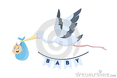 Stork with baby. Vector Illustration