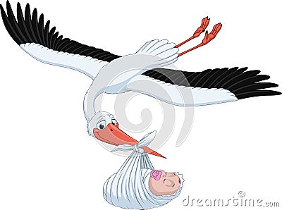 Stork and baby Vector Illustration