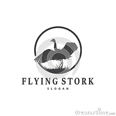 Stork Bird Logo, Heron, Grass, And River Design, Vector Simple Template illustration Vector Illustration