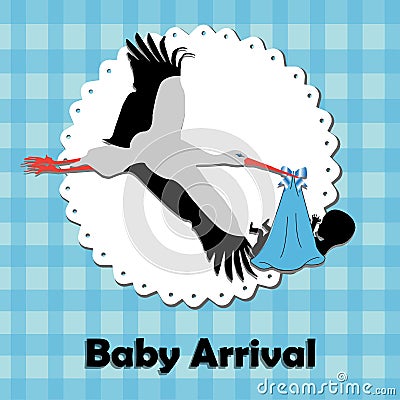 Stork bringing a baby Vector Illustration